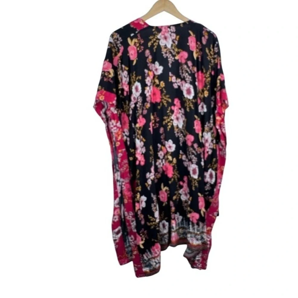Knox Rose Kimono Cardigan sz M/L Black Pink Floral‎ whimsigoth oriental